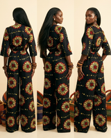 Egbucham Ankara Jumpsuit: Round Neck, Aso-Oke Detail - back view