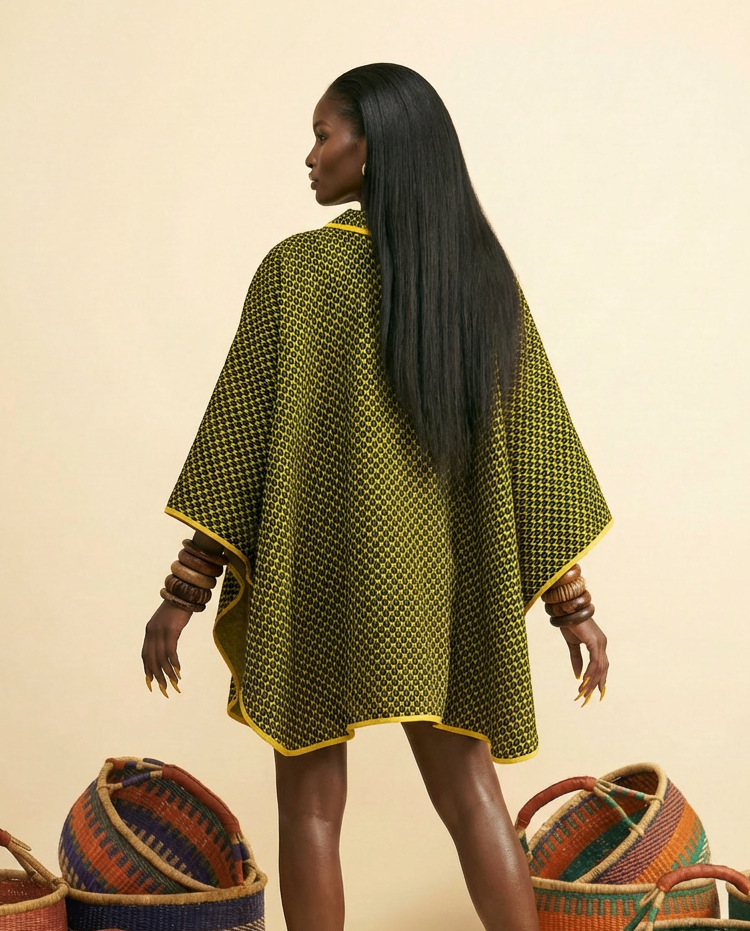 Oso Ankara Cape: Luxurious African Print Shawl - back view