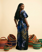 Anacham Aso-Oke & Adire Barrel Dress - Detachable Belt - back view