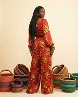 Apucham Ankara Silk Jumpsuit: Wide-Leg, Drawstring Neck - back view