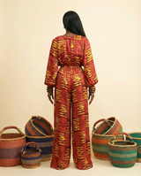 Apucham Ankara Silk Jumpsuit: Wide-Leg, Drawstring Neck - back view