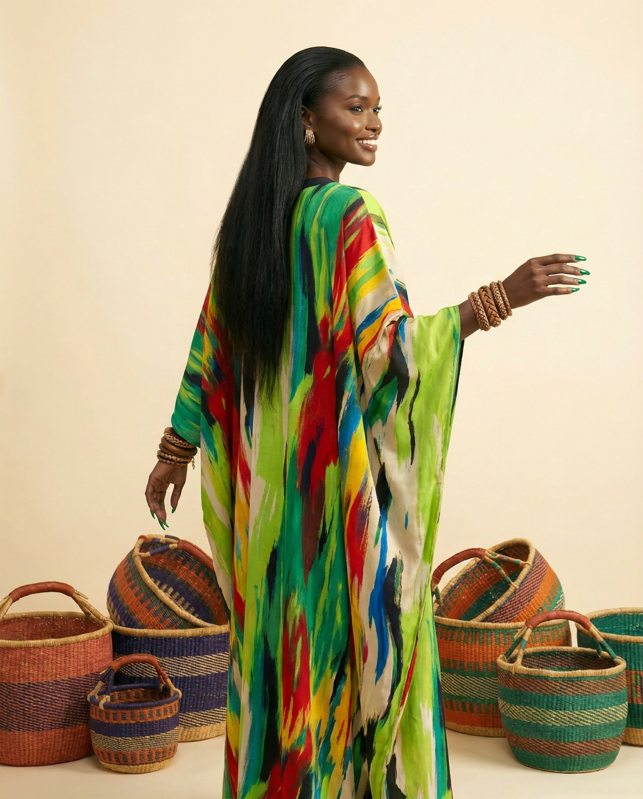 [Pre Order] Akwudo Adire Kaftan: Deep V Version - back view