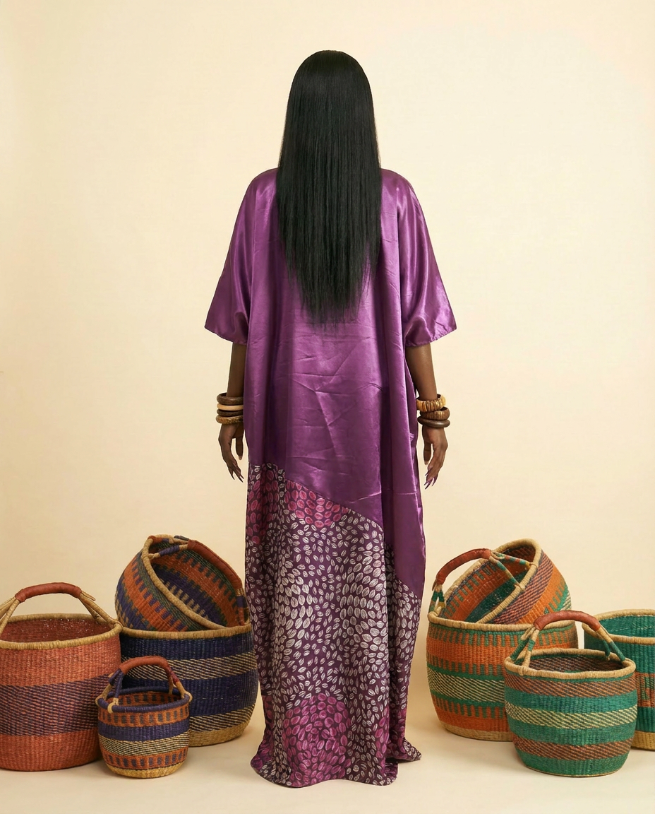 Mba-anu Liquid Mikado & Ankara Silk Boubou Dress - back view