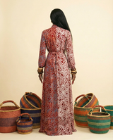 Obala Two-Tone Adire Bell Sleeve A-Line Maxi Dress - back view