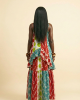 Imi Adire Mixed-Print Midi Dress - Voluminous & Elegant - back view