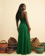 Kiakia Ankara Halter Maxi Dress - Deep V-Neck, Flared Skirt - back view