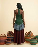 Hohah Ankara Halter Dress - Asymmetric Layered Print - back view