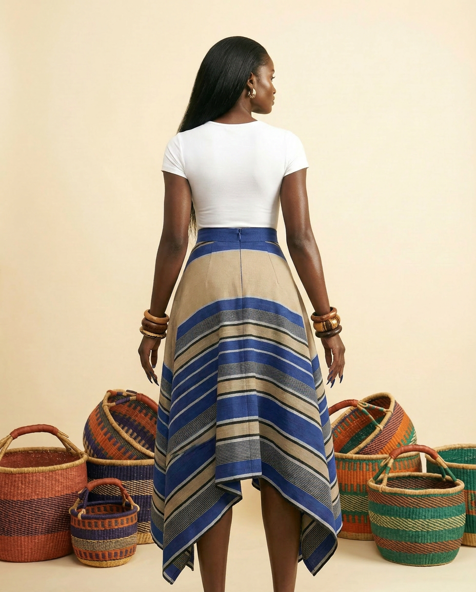 Nhisi Aso-Oke Print High-Low Skirt - Heritage Elegance - back view