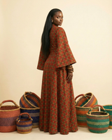 Nkwu Luxe Ankara Maxi Wrap Dress - Voluminous Bell Sleeves - back view