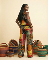 Inyom Ankara Faux-Silk Frill Turtleneck Jumpsuit - back view