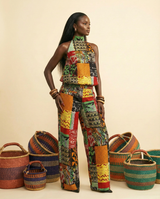 Inyom Ankara Faux-Silk Frill Turtleneck Jumpsuit - back view