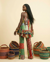 Nyanyi Ankara Faux Silk Two-Piece: Layered Camisole & High-Waisted Pants - back view
