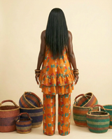 Imenne Ankara Silk Set: Chic Two-Piece Camisole & High-Waisted Pants - back view