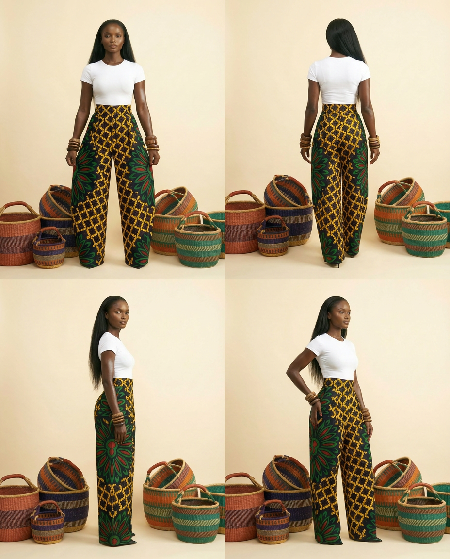 Uwa Ankara Cotton High-Waist Wide-Leg Trousers - back view