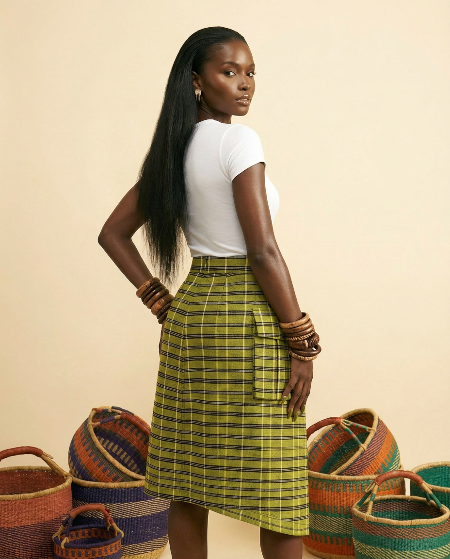 Nkata Sculpted Midi Skirt - Front & Back Detail - back view