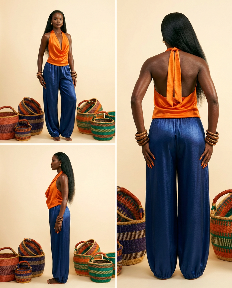 Nkusa Silk Blend Luxe Lounge Set - Elevated Comfort - back view