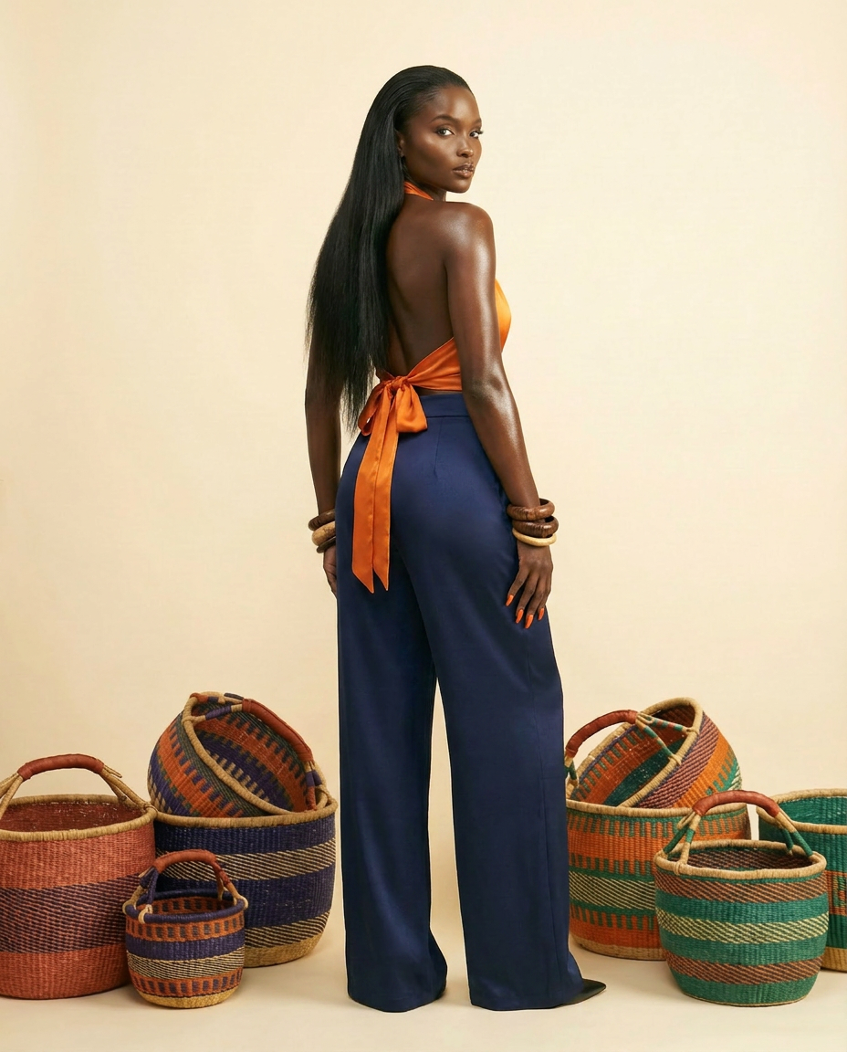 Nkusa Silk Blend Luxe Lounge Set - Elevated Comfort - back view