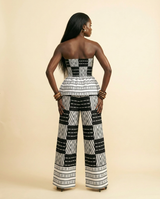 Chic Geo Print Peplum & Culottes Set - Black & White - back view