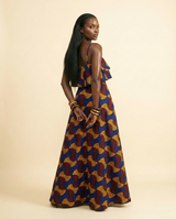 Ankara Flounce Maxi Dress - Vibrant Print, Fitted Waist - back view