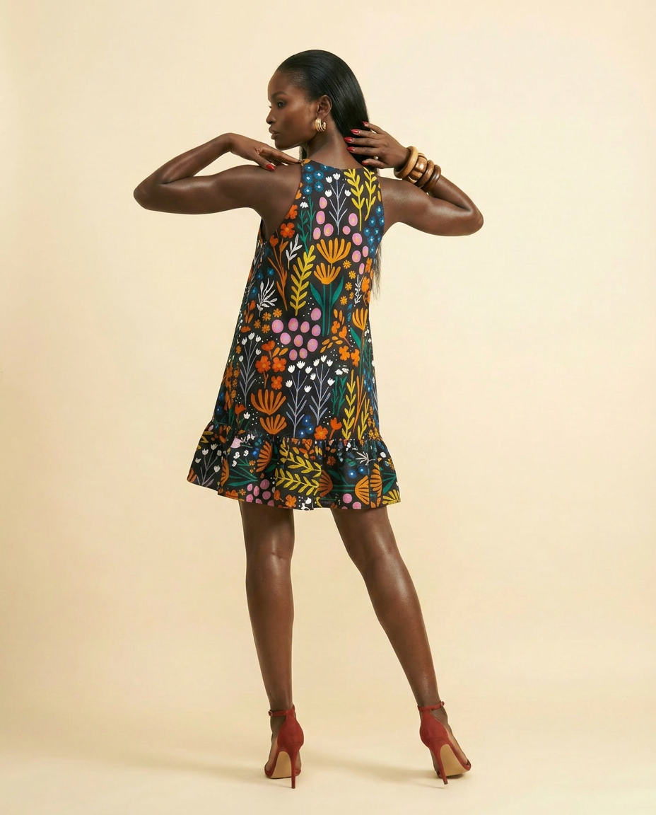 Ankara Cotton 'Edited Generation' Maxi Dress - Vibrant Print - back view