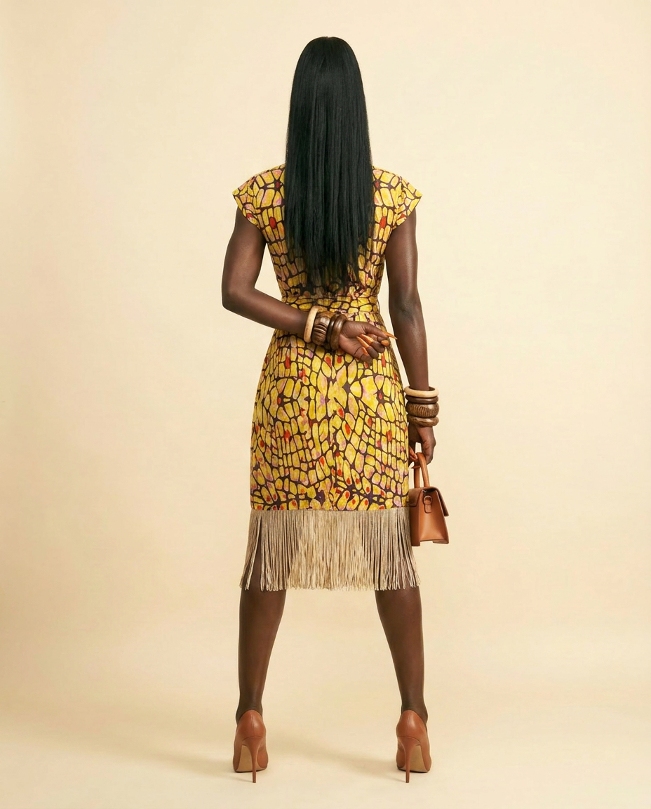 Opulent Yellow Abstract Rayon Maxi Dress – Flowing Silhouette - back view