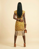 Opulent Yellow Abstract Rayon Maxi Dress – Flowing Silhouette - back view
