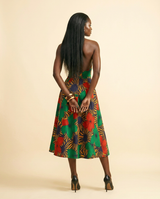 Umueze Ankara Halter Midi Dress | Open-Back Fit-and-Flare with Pockets - back view