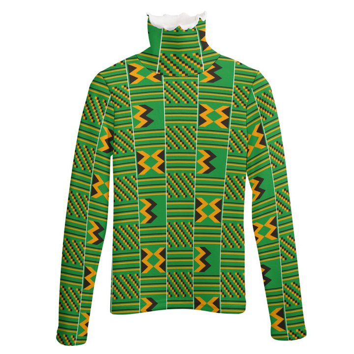Green African Print Lapel Sweater