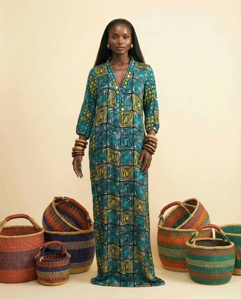 Ejecham Silk Kaftan Dress - Effortless Luxury - front-facing view