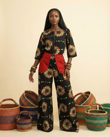 Egbucham Ankara Jumpsuit: Round Neck, Aso-Oke Detail - front-facing view