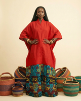 Esecham Aso-Oke & Ankara Bubu – Voluminous Fit Dress - front-facing view