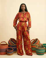 Apucham Ankara Silk Jumpsuit: Wide-Leg, Drawstring Neck - front-facing view