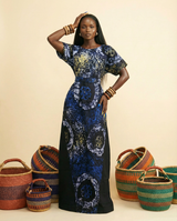 Anacham Aso-Oke & Adire Barrel Dress - Detachable Belt - front-facing view