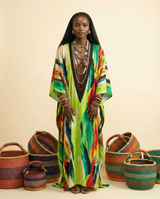 [Pre Order] Akwudo Adire Kaftan: Deep V Version - front-facing view