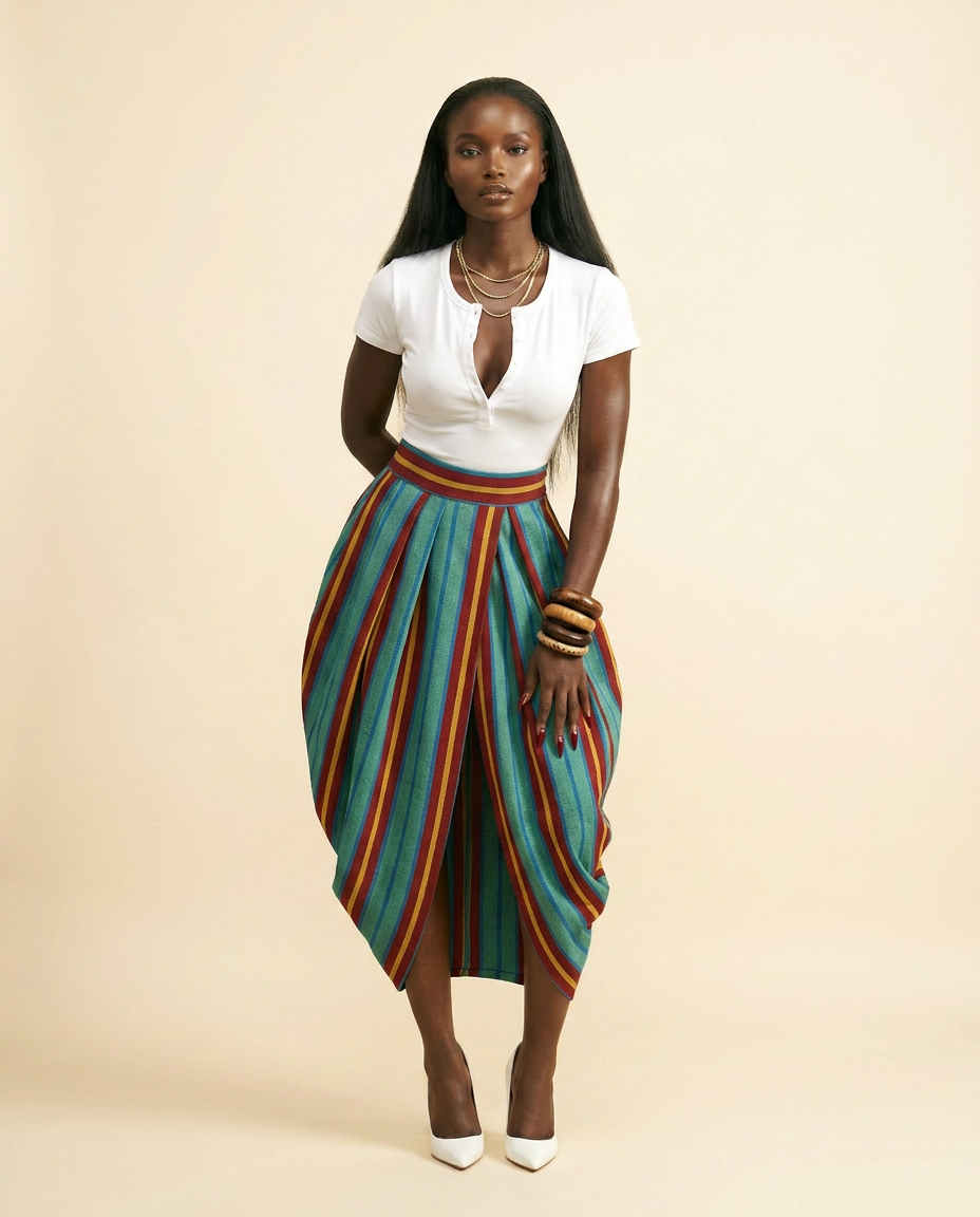 Aso Oke Heritage Skirt - Artisanal Woven Maxi - front-facing view