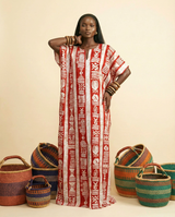 Nti Ankara Faux Silk Draped Kaftan - Elegant Resort Wear - front-facing view