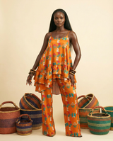 Imenne Ankara Silk Set: Chic Two-Piece Camisole & High-Waisted Pants - front-facing view