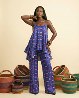 Ikuchi Ankara Faux Silk Tiered Camisole & Wide-Leg Trouser Set - front-facing view