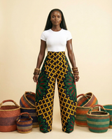 Uwa Ankara Cotton High-Waist Wide-Leg Trousers - front-facing view