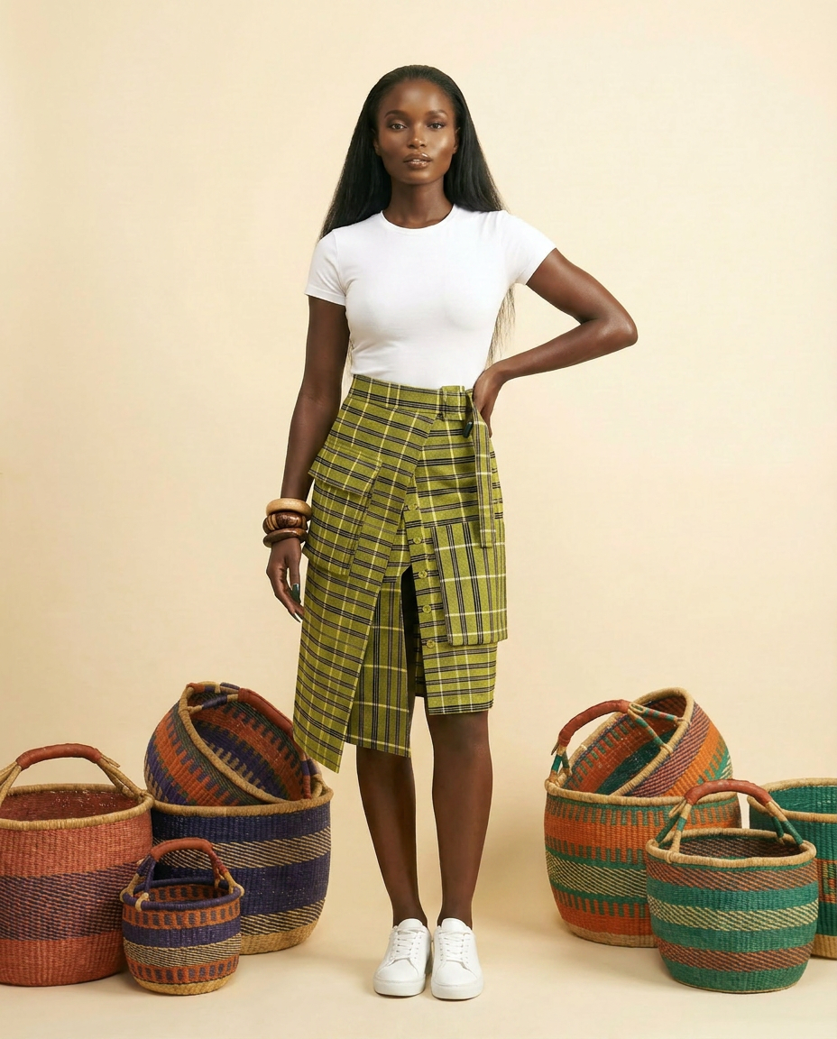 Nkata Sculpted Midi Skirt - Front & Back Detail - front-facing view