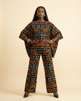 Chic Silk Blend Kaftan Set: Relaxed Top & Wide-Leg Trousers - front-facing view
