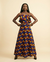 Ankara Flounce Maxi Dress - Vibrant Print, Fitted Waist - front-facing view