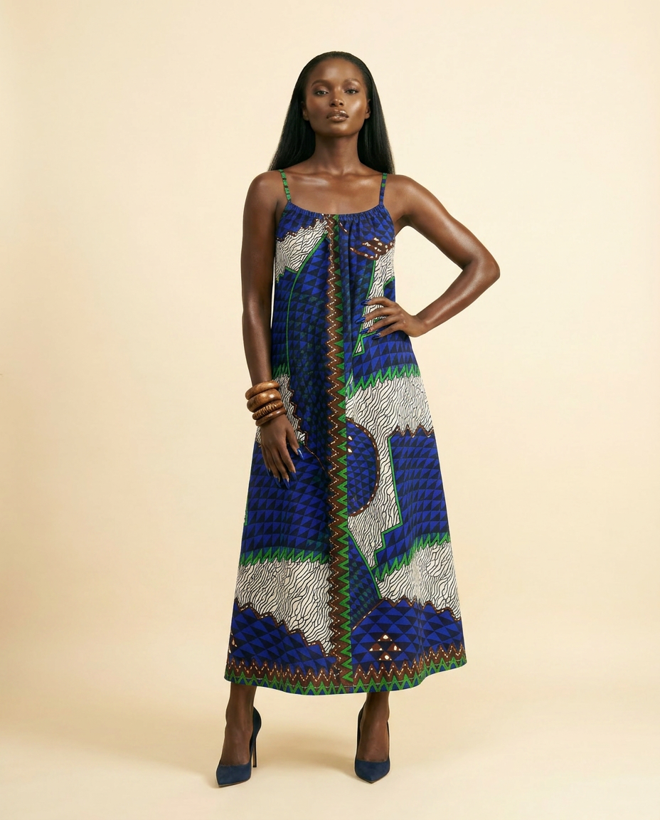 Ankara Luxe Maxi Dress: Cotton-Blend, Flattering Silhouette - front-facing view