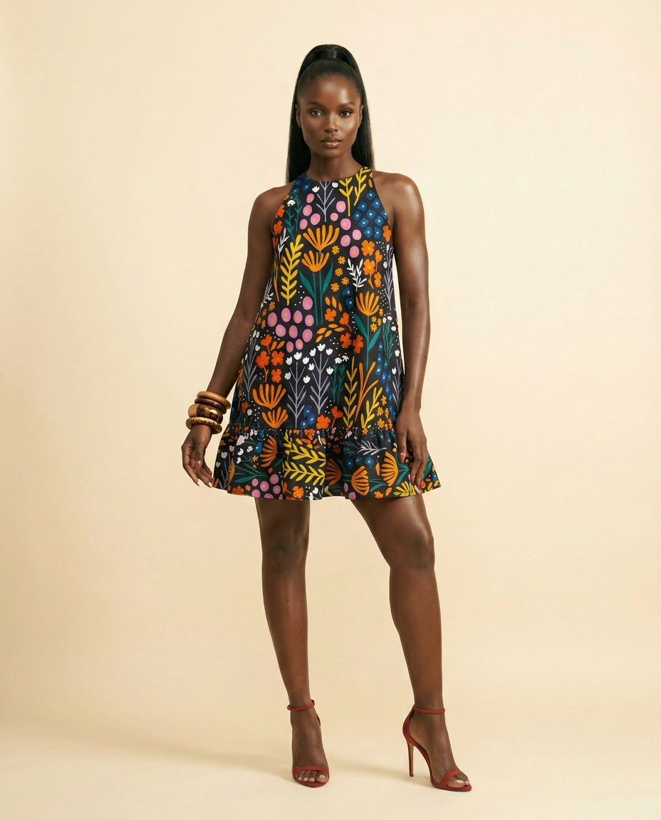 Ankara Cotton 'Edited Generation' Maxi Dress - Vibrant Print - front-facing view