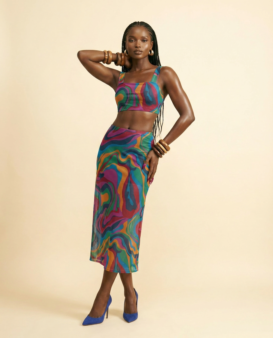 Chiffon Abstract Swirl Mesh Set - Multicolored Luxe - front-facing view