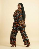 Chic Silk Blend Kaftan Set: Relaxed Top & Wide-Leg Trousers - back view