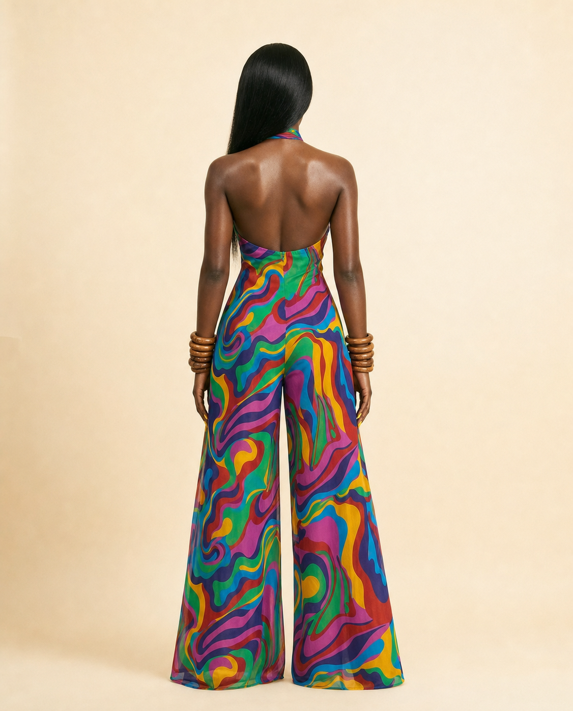 Osikapa Mesh Abstract Swirl Jumpsuit - Multicolor Mesh