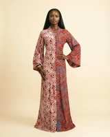Obala Two-Tone Adire A-Line Dress with Bell Sleeves - front view