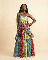 Imi Adire Mixed-Print Midi Dress - Voluminous & Elegant - front view
