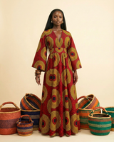 Ukpaka Flared Ankara Maxi – Bell Sleeve Elegance - front view
